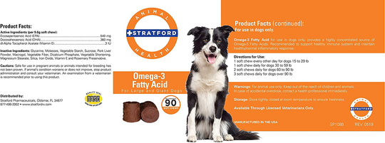 Stratford Pharmaceuticals Omega 3 Fatty Acid Soft Chews Max Strength, Dog Omega 3 Supplement, Soft Chew with Fish Oil for Dogs, Large and Giant Dogs