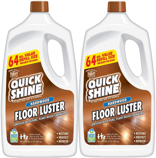 Quick Shine High Traffic Luster, 2 Bottles, Fortified with Natural Carnauba Restores The Color and Beauty to Hardwood Floors, 128 Fl Oz
