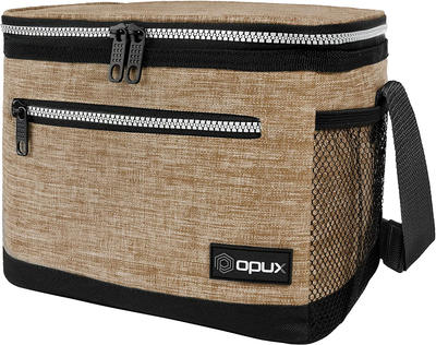 OPUX Insulated Lunch Box for Men Women, Leakproof Thermal Lunch Bag for Work, Reusable Lunch Cooler Tote, Soft School Lunch Pail for Kids with Shoulder Strap, Pockets, 14 Cans, 8L, Taupe Beige