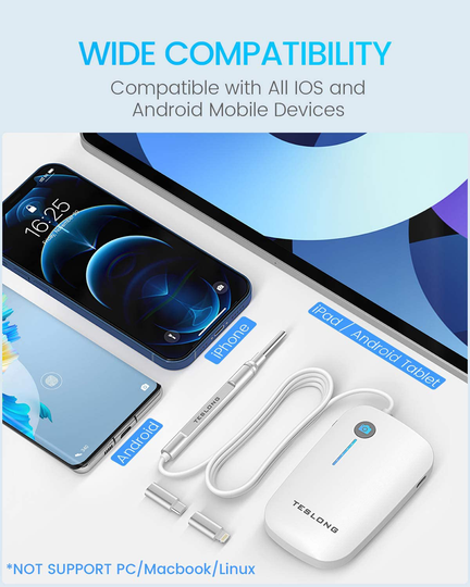 Otoscope Ear Buddies Ear Cleaner, Teslong USB Ear Camera, Digital Otoscope Camera, HD Video Ear Scope, Ear Wax Removal Tool with LED Light for iPhone, Android Phone, Adult, Self, Child, Dogs for Home