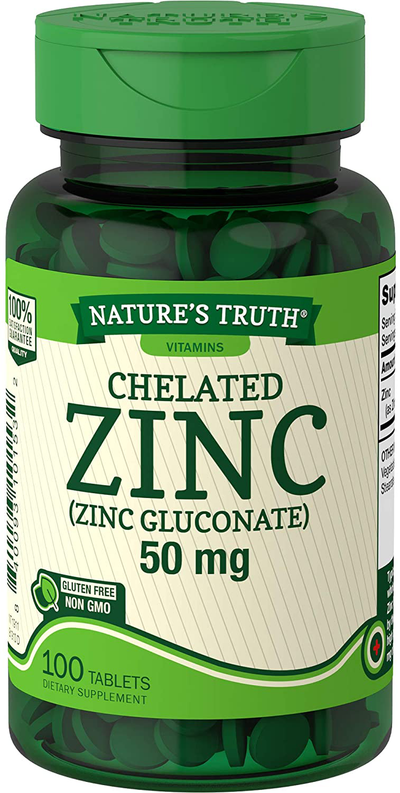 Nature's Truth Chelated Zinc 50mg | 100 Tablets | Essential Mineral Supplement | from Zinc Gluconate | Vegetarian, Non-GMO, Gluten Free