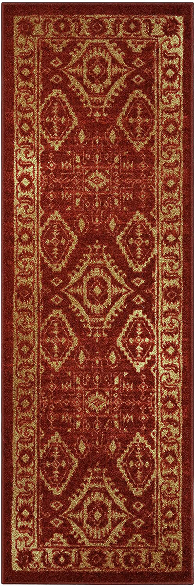 Maples Rugs Georgina Traditional Runner Rug Non Slip Hallway Entry Carpet [Made in USA], 2 x 6, Red/Gold