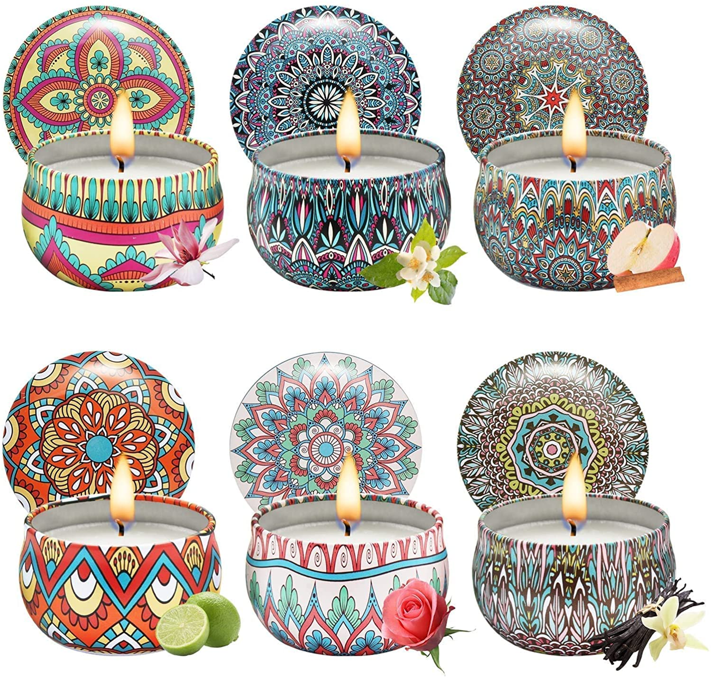 6 Pack Scented Tin Candles 2.5oz each