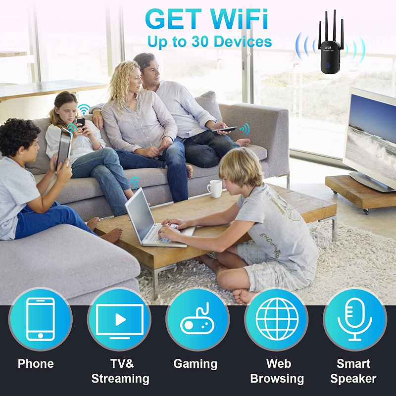 WiFi Extender - 1200Mbps, WiFi Extenders Signal Booster for Home with Ethernet Port