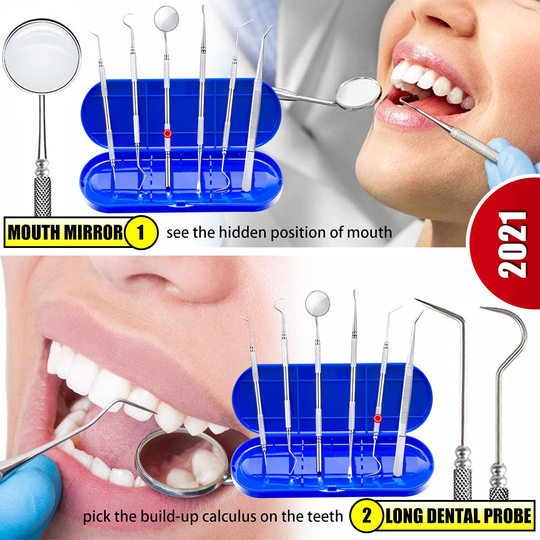 Dental Tools To Remove Plaque and Tartar, Professional Teeth Cleaning Tools, Stainless Steel Dental Hygiene Oral Care Kit with Plaque Remover, Tartar Scraper, Tooth Scaler, Dental Pick - with Case