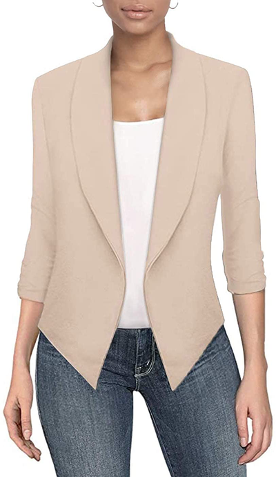 Hybrid & Company Womens Casual Work Office Open Front Blazer Jacket with Removable Shoulder Pads Made in USA