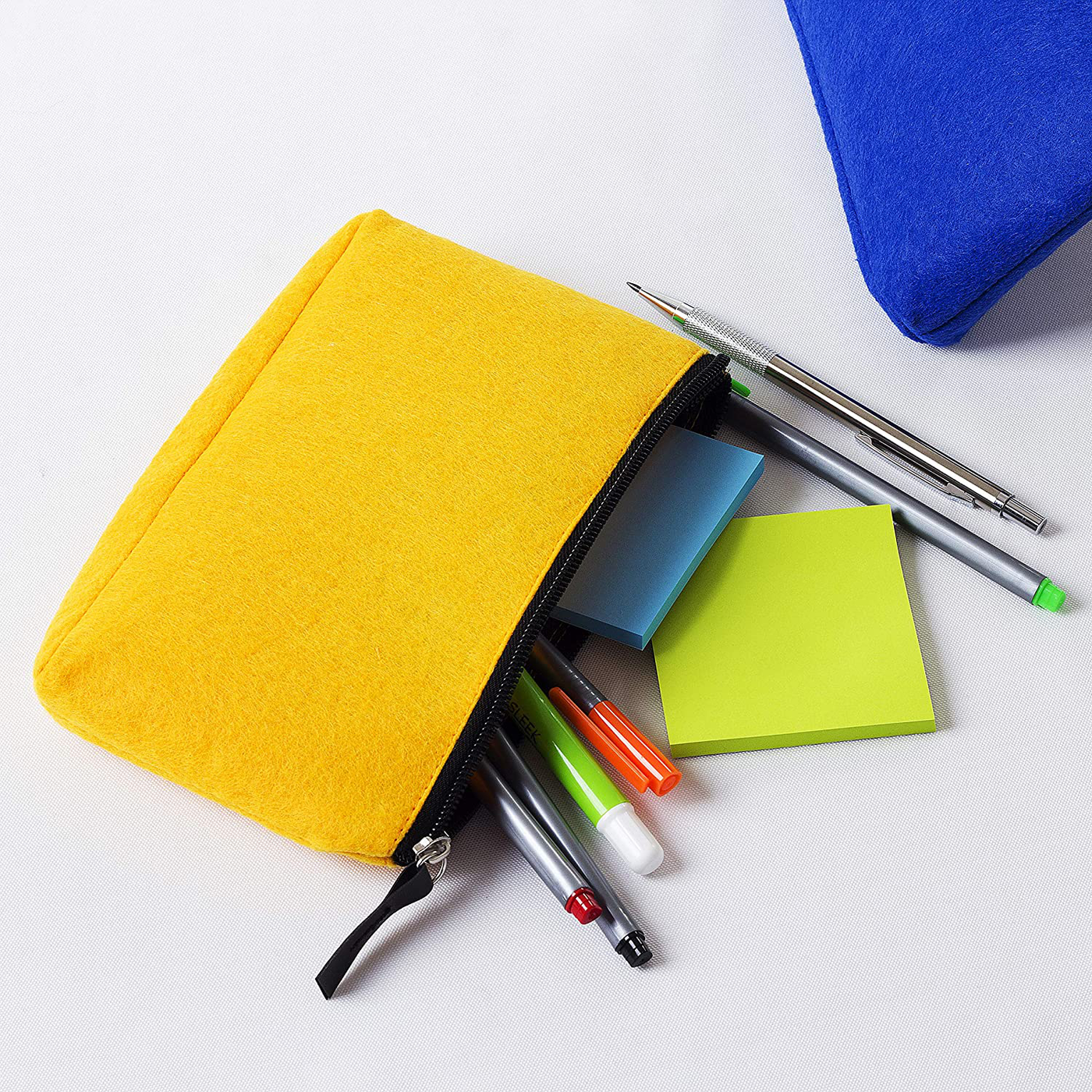 Mr. Pen- Pencil Case, Pencil Pouch, 2 Pack, Yellow and Blue, Felt Fabric Pencil Case, Pen Bag, Pencil pouch Small, Pen Case, School Supplies, Pencil Case, Pencil Bags, Pencil Pouches with Zipper