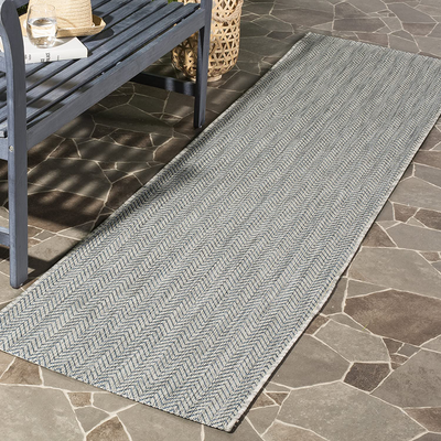 Safavieh Courtyard Collection CY8022 Indoor/ Outdoor Non-Shedding Stain Resistant Patio Backyard Runner, 2'3" x 14' , Grey / Navy