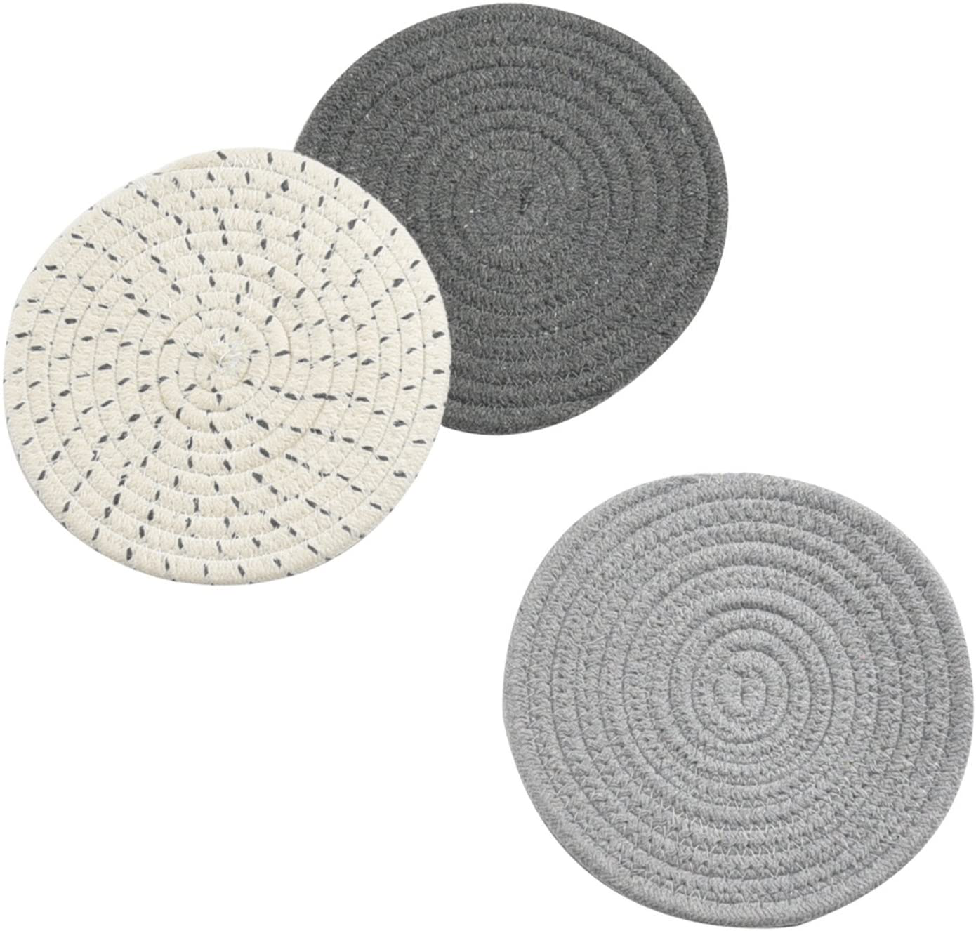 Pot Holders Set Trivets Set 100% Pure Cotton Thread Weave Hot Pot Holders Set (Set of 3) Stylish Coasters, Hot Pads, Hot Mats, Spoon Rest For Cooking and Baking by Diameter 7 Inches (Purple)