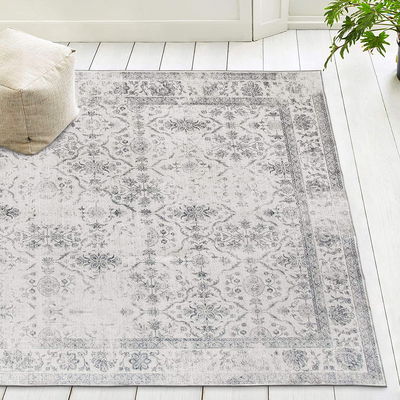 ReaLife Machine Washable Rug - Stain Resistant, Non-Shed - Eco-Friendly, Non-Slip, Family & Pet Friendly - Made from Premium Recycled Fibers - Vintage Distressed Trellis - Ivory-Grey, 4' x 6'