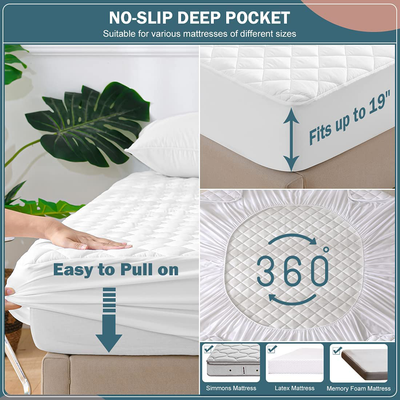 UNILIBRA 100% Waterproof Quilted Mattress Pad Twin Size, 6''-19'' Deep Pocket Fitted Mattress Protector Cover, Breathable, Hollow Cotton Alternative Filling Mattress Topper