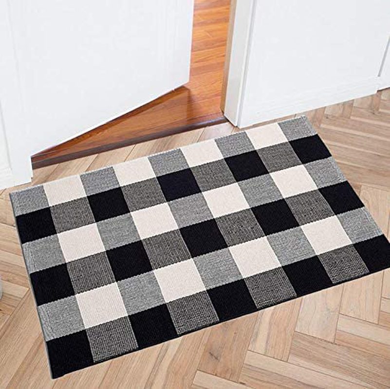 SHACOS Black White Buffalo Plaid Rug 4x6 ft Front Door Rug Entry Rug Large Cotton Area Rug for Kitchen Living Room Bedroom Doorway (4'x6', Black White)