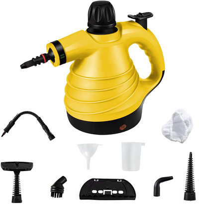 Goplus Multipurpose Steam Cleaner, Handheld Pressurized Steam Cleaner with 9-Piece Accessory Set, Portable Steam Cleaner for Kitchen, Bathroom, Windows, Auto, Floors, More (Yellow)