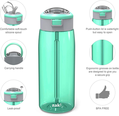 Zak Designs Genesis Durable Plastic Water Bottle with Interchangeable Lid and Built-In Carry Handle, Leak-Proof Design is Perfect for Outdoor Sports (64oz, Charcoal)