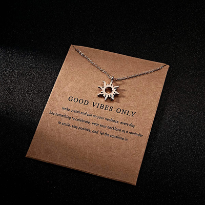 Clavicle Necklace with Blessing Gift Card, Small Dainty Gold Sun God Light with Rope Pendant Chain - Classy Costume Choker Jewelry Favors