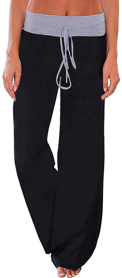 Women's Comfy Stretch Drawstring Palazzo Wide Leg Lounge Pants