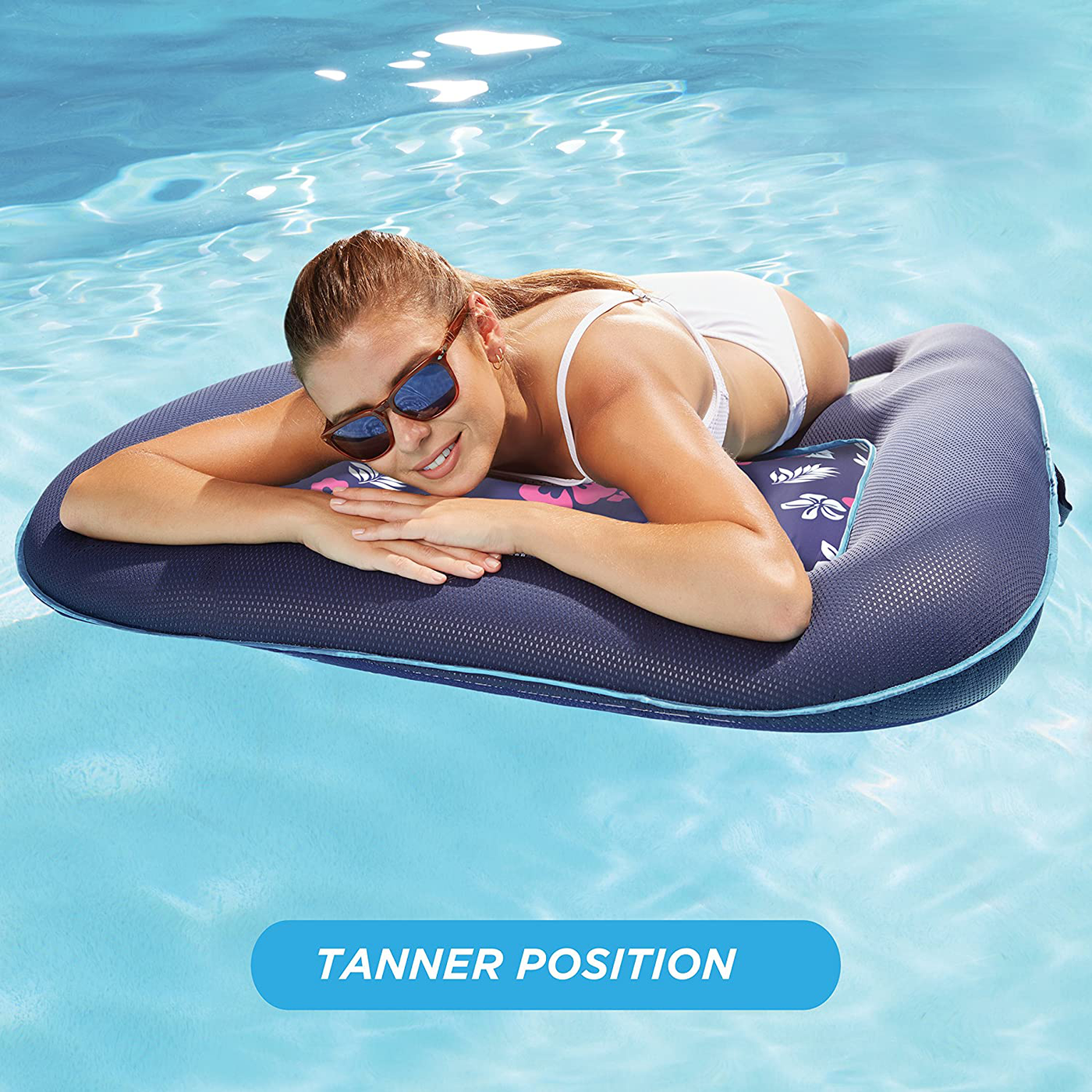 Aqua Campania Ultimate 2 in 1 Recliner & Tanner Pool Lounger with Adjustable Backrest and Caddy, Inflatable Pool Float