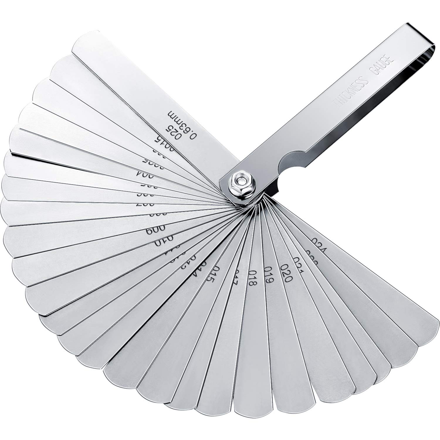 Stainless Steel Feeler Gauge Dual Marked Metric and Imperial Gap Measuring Tool (0.04-0.63 mm, 26 Blades)