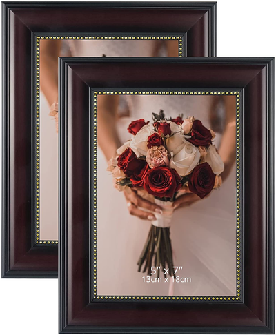 GraduatePro 8x10 Picture Frame Display Photos for Wall or Tabletop with Real Glass, Mahogany with Gold Beaded, Pack of 2