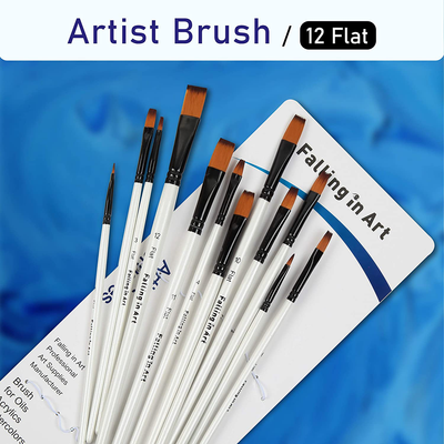 Falling in Art Paint Brushes Set, 12 PCS Nylon Professional Flat Paint Brushes for Watercolor, Oil Painting, Acrylic, Face Body Nail Art, Crafts, Rock Painting