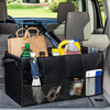 Foldable Vehicle Trunk Organizer With 3 Mesh Side Pockets