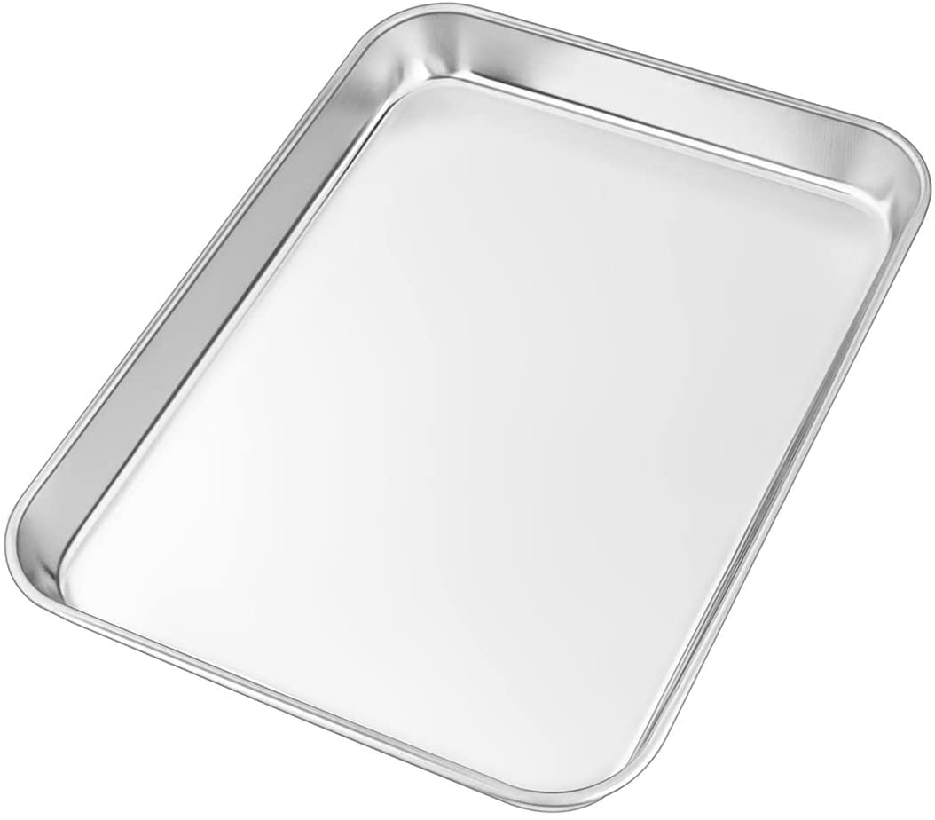 Small Baking Sheet for Toaster Oven,Stainless Steel Baking Pan Cookie Sheet Set of 3,Rectangle Size 9.3 & 10.4 & 12.5 inch,Mirror Finish & Heavy Duty, Dishwasher Safe By KnmyLife