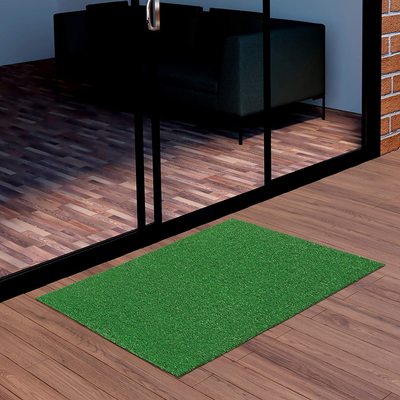 Ottomanson Grey Grass Collection Artificial Turf Doormat, 20" X 30", Grey