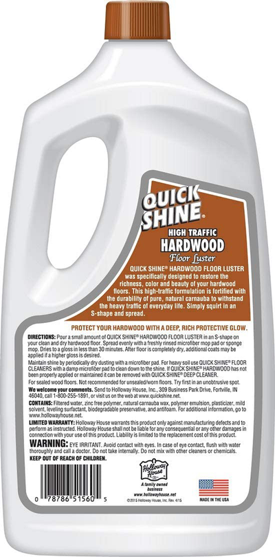 Quick Shine High Traffic Luster, 4 Bottles, Fortified with Natural Carnauba Restores The Color and Beauty to Hardwood Floors, 4 Count