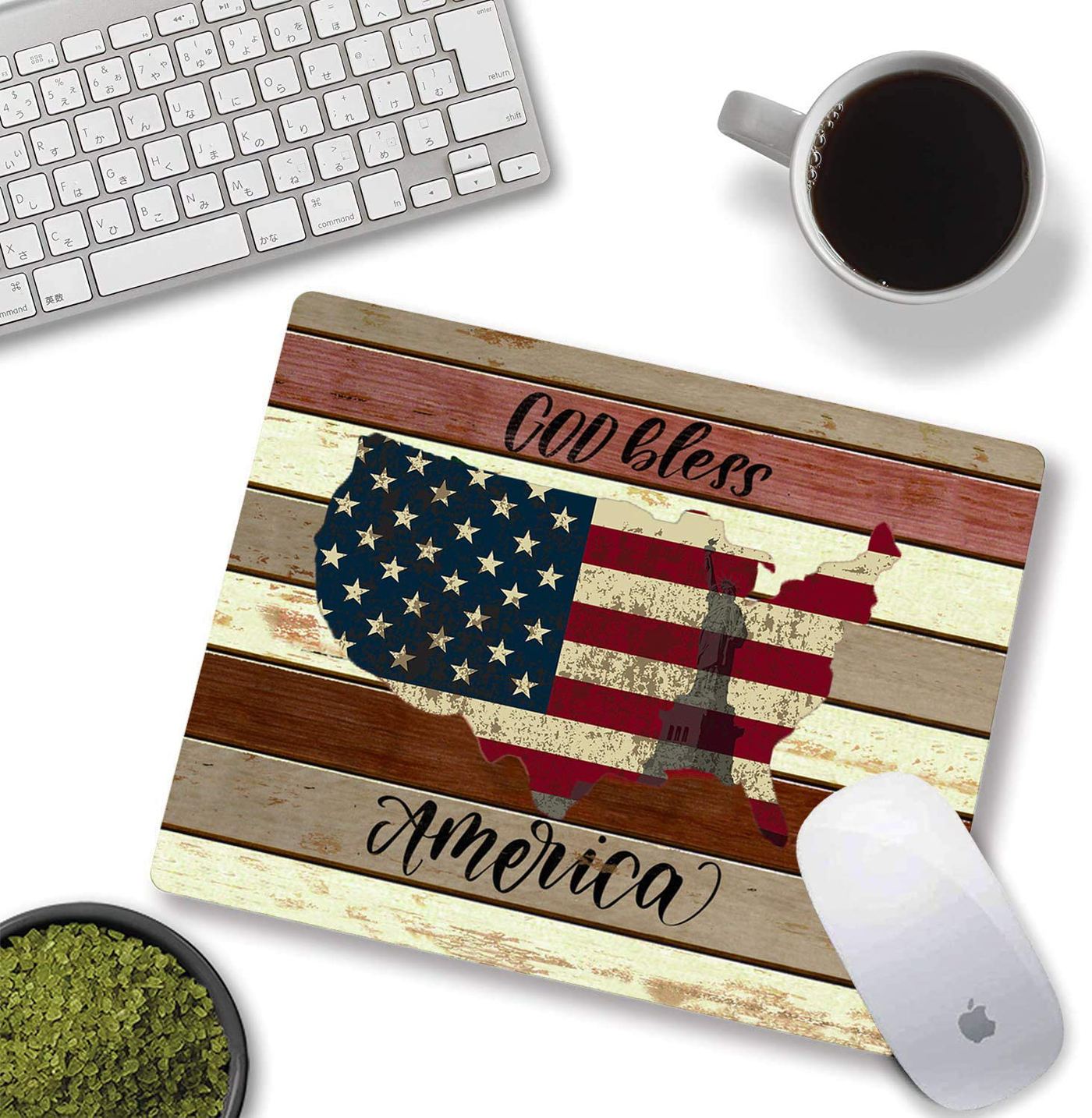 Mouse Pad,American Flag Vintage Art Wooden Wall Mouse Pad Rectangle Non-Slip Rubber Mousepad Office Accessories Desk Decor Mouse Pads for Computers Laptop（Good Bless America）