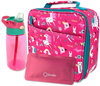 Lunch Bag with Water Bottle and Ice Pack Set, Girls Lunch-Box Set for School or Toddler Daycare, Kids Container for Lunches Snacks, Pink Unicorn