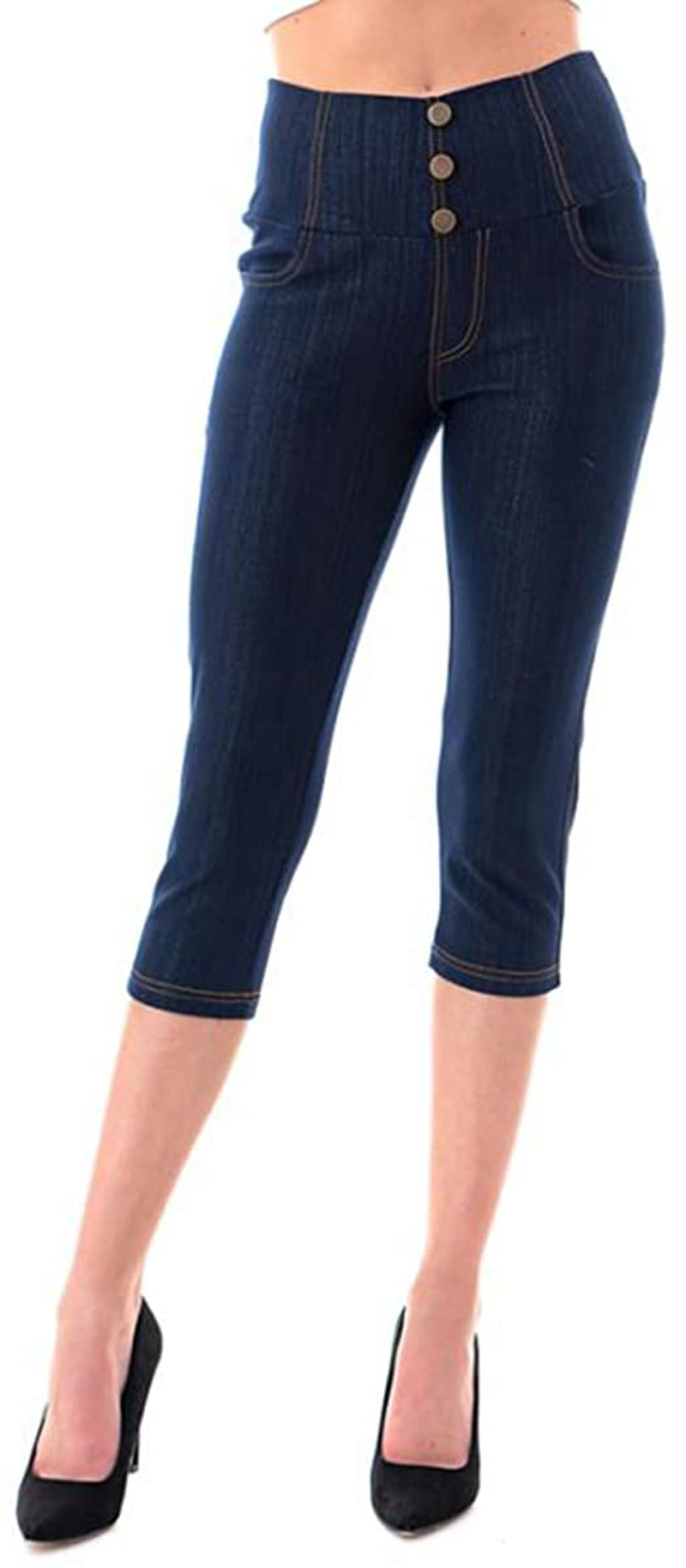 Women's High Waist Stretch Skinny Soft Denim Capri Jegging Pant Reg-Plus Size