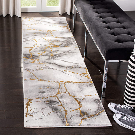 Safavieh Craft Collection CFT877F Modern Abstract Non-Shedding Stain Resistant Living Room Bedroom Runner, 2'3" x 10' , Grey / Gold