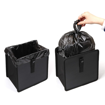 KMMOTORS Foldable Car Garbage Can Patented Car Waste Basket Comfortable Multifuntional Artificial Leather and Oxford Clothes Car Organizer Car Trash Can (Jopps_Medium_Black)