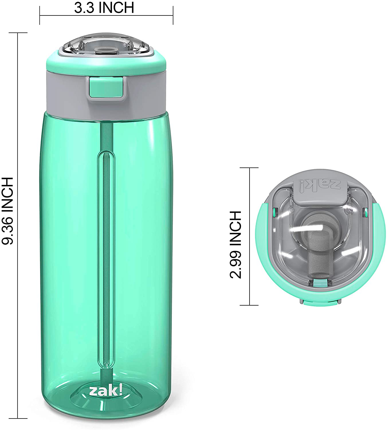 Zak Designs Genesis Flex 32oz Durable Plastic Reusable Water Bottle, Non BPA, Flex Lid with Spout Straw Leak Proof Sports Tumbler, and Built-In Carry Handle, Neo Mint