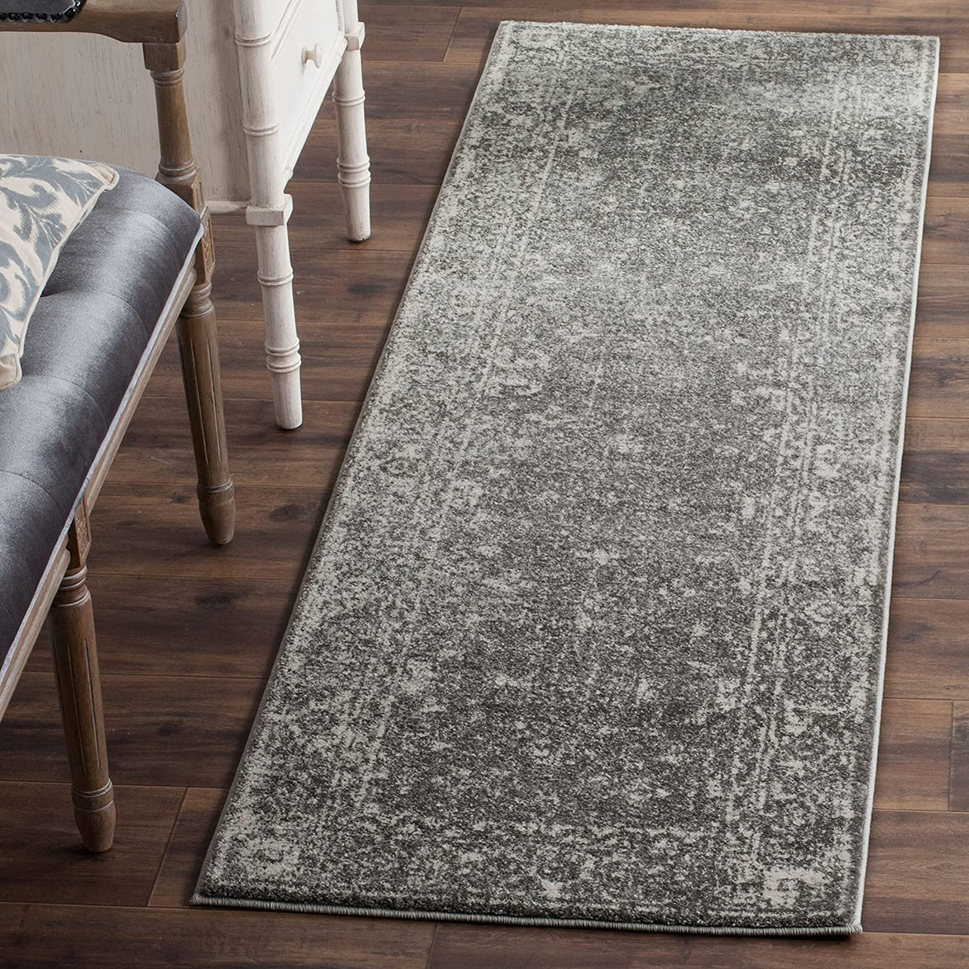 Safavieh Evoke Collection EVK270S Shabby Chic Distressed Non-Shedding Stain Resistant Living Room Bedroom Runner, 2'2" x 9' , Grey / Ivory