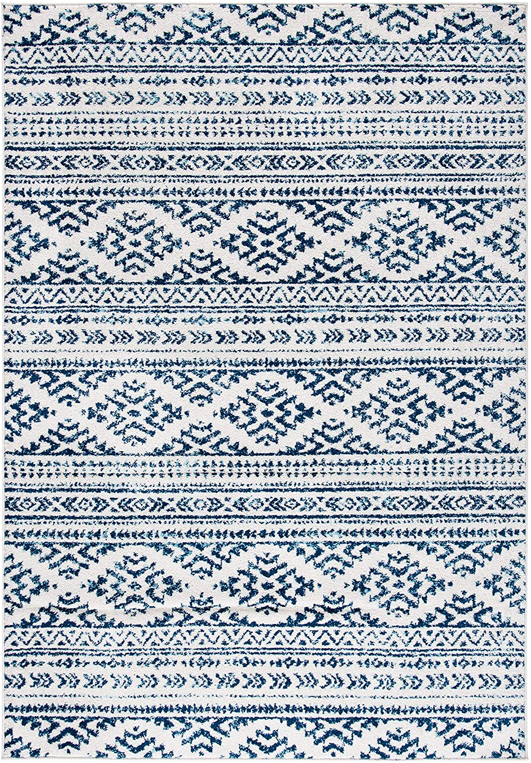 Safavieh Tulum Collection TUL272D Moroccan Boho Tribal Non-Shedding Stain Resistant Living Room Bedroom Area Rug, 2' x 5', Ivory / Navy