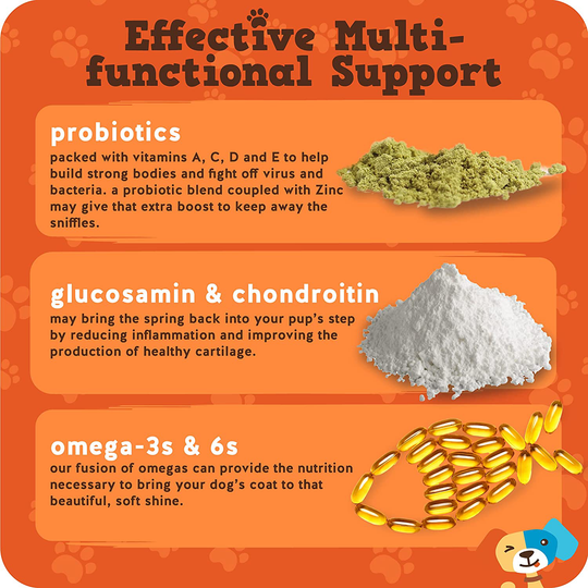 Jack&Pup Dog Vitamins and Supplements Multivitamins for Dogs - BarkBuddies Multi-Buddy Dog Multivitamins Chewable Soft Chews Puppy Vitamins and Supplements - Dog Supplements & Vitamins (60ct)