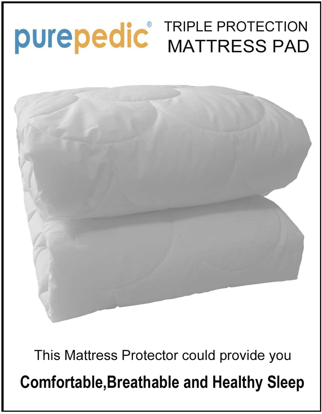 Purepedic Triple Protection Full Mattress Pad Full Size Bed Waterproof Mattress Protector Cooling Mattress Topper Cotton Mattress Cover Comfortable Mattress Encasement for Full Size Bed