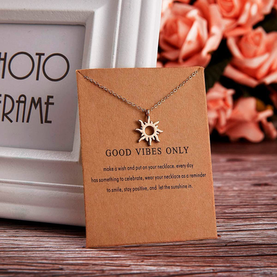 Clavicle Necklace with Blessing Gift Card, Small Dainty Gold Sun God Light with Rope Pendant Chain - Classy Costume Choker Jewelry Favors