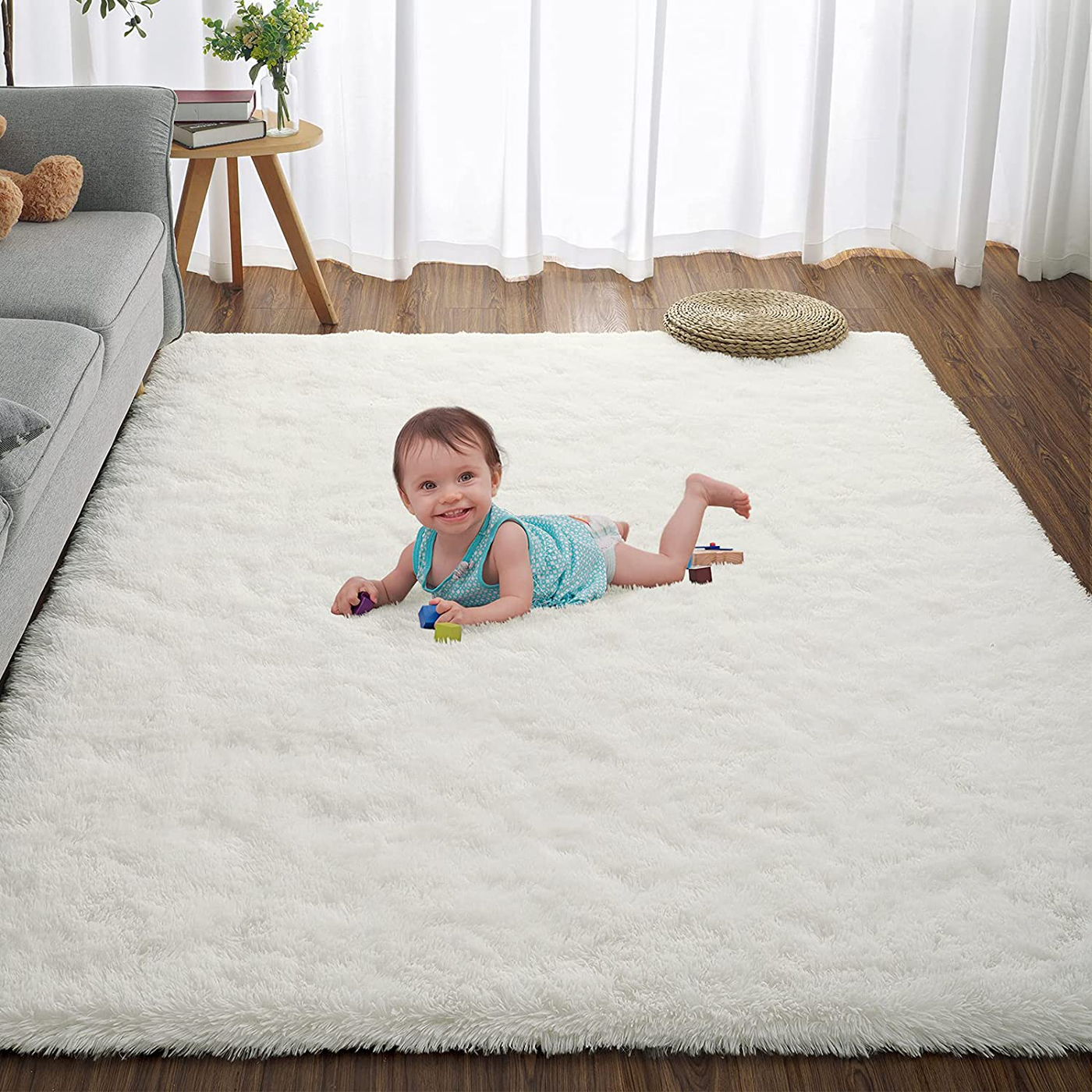 RUGICI Ultra Soft Shaggy Rugs Fuzzy Rugs for Bedroom Nursery Dorm, Cute Plush Area Rug for Teen Kid Room, Upgraded Non-Slip Fluffy Carpet, Modern Rectangular Home Decor Floor Mat, Ivory 3x5 Feet