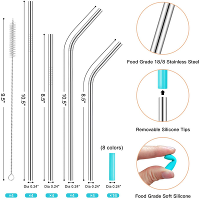 StrawExpert 16 Pack Rose Gold Reusable Metal Straws with Silicone Tip & Travel Case & Cleaning Brush,Long Stainless Steel Straws Drinking Straw for 20 and 30 oz Tumbler