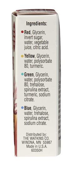 Watkins Assorted Food Coloring, 1 Each Red, Yellow, Green, Blue, Total Four .3 oz bottles