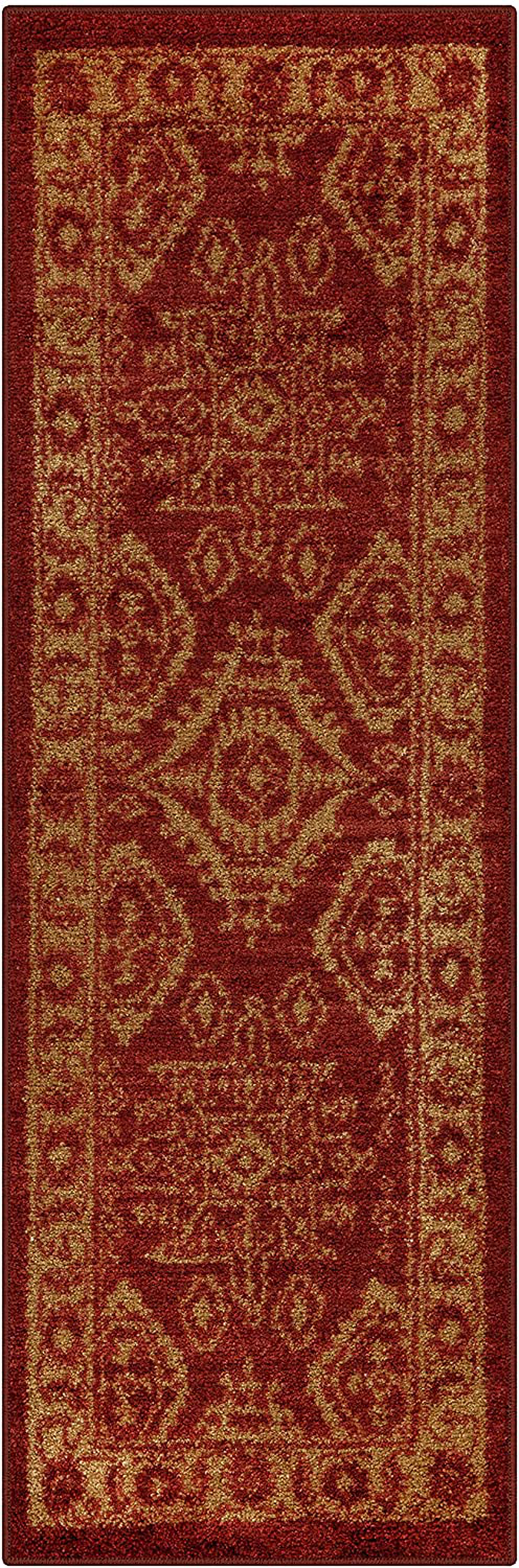 Maples Rugs Georgina Traditional Runner Rug Non Slip Hallway Entry Carpet [Made in USA], 1'8 x 5, Red/Gold