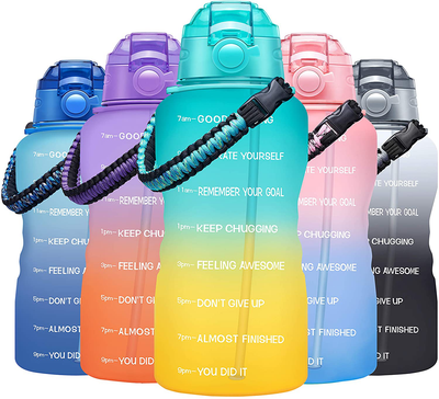 Fidus Large Half Gallon/64OZ Motivational Water Bottle with Paracord Handle & Removable Straw - BPA Free Leakproof Water Jug with Time Marker to Ensure You Drink Enough Water Daily