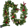 FUNPENY Christmas Artificial Garland with 50 LED Light, 9 FT Christmas Pinecone Wreath Flocked with Mixed Decorations, Crestwood Spruce for Front Door Decoration and Christmas Party