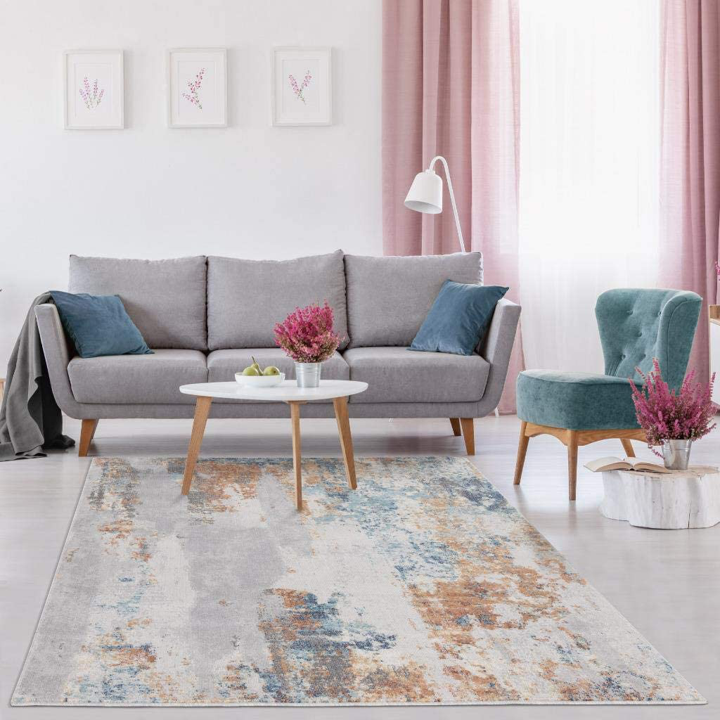 Luxe Weavers Rugs – Victoria Modern Area Rugs with Abstract Patterns 9084 – Medium Pile Area Rug, Light Blue / 4 x 5