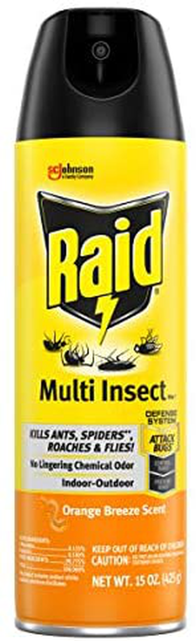 Raid Multi Insect Killer, Kills Ants, Spiders, Roaches and Flies, For Indoor and Outdoor use, Orange Breeze, 15 Oz