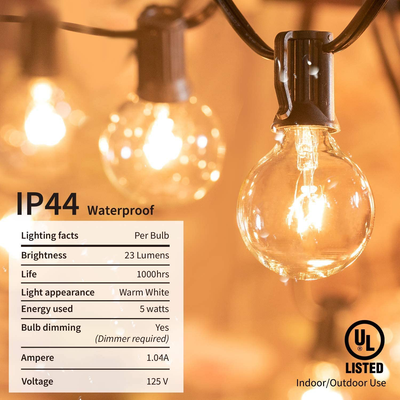 25Feet Globe Outdoor String Lights with 26 Clear G40 Bulbs(2 Spare), UL Listed Backyard Patio Lights