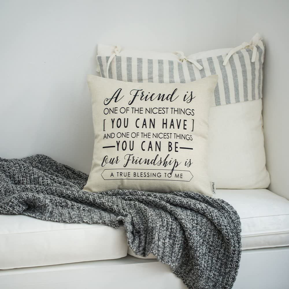 Meekio Friendship Gifts Decorative Throw Pillow Covers 18" x 18" with Friend Quotes