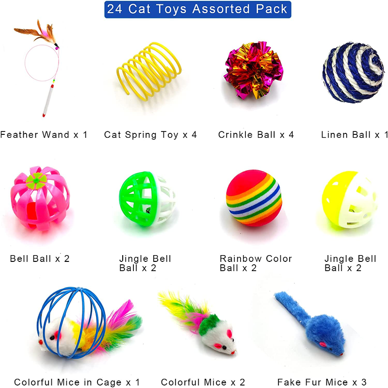 24 Assorted Cat Toys for Indoor Cats
